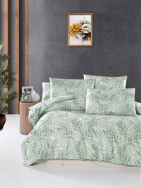 L'essentiel linge de maison Marfa Juego de funda de edredón doble verde y blanco en algodón ranforce